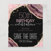 50. Geburtstag Save the Date Pink Agate Budget (Vorderseite)