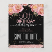50. Geburtstag Save the Date rosa Blumenbudget (Vorderseite)