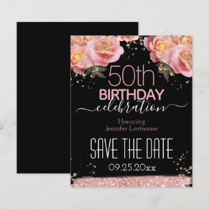 50. Geburtstag Save the Date rosa Blumenbudget
