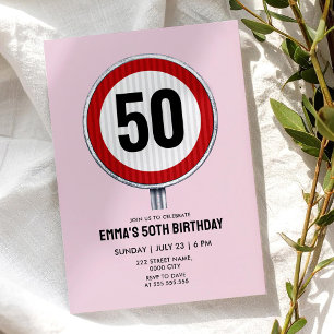 50. Geburtstag Schild "Tempolimit jedes Alter" Einladung