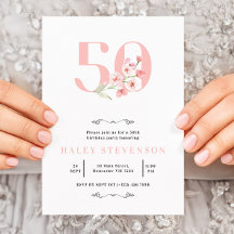 50. Geburtstag schlichtes Rosa und Weiße Blumen El