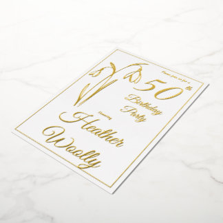 50. Geburtstag Schneeglöckchen Floral Schwarz und  Folieneinladung