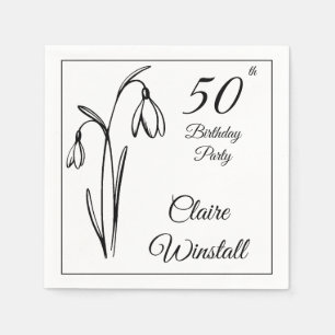 50. Geburtstag Schneeglöckchen Floral Schwarz und Serviette