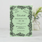 50. Geburtstag Schwarz & Blassgrün Botanische Flor Einladung (Stehend Vorderseite)