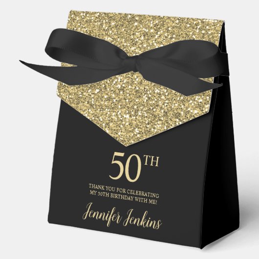 50. Geburtstag Schwarz Gold Glitter Danke Geschenkschachtel (Vorderseite)