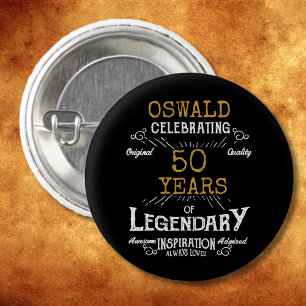 50. Geburtstag Schwarz Gold Legendär Retro Button