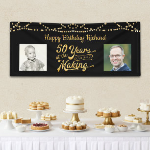 50. Geburtstag Schwarz Gold Lichterkette Fotos Banner