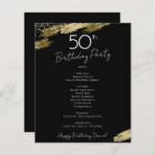 50. Geburtstag Schwarz-Gold-Party-Menü Flyer (Vorne/Hinten)