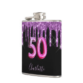 50. Geburtstag Schwarz lila Glitzer Skriptfreunde Flachmann (Links)