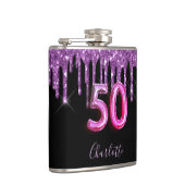 50. Geburtstag Schwarz lila Glitzer Skriptfreunde Flachmann (Rechts)