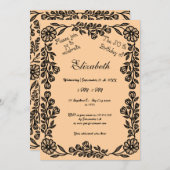 50. Geburtstag Schwarz & Pfirsichblüte Einladung (Vorne/Hinten)