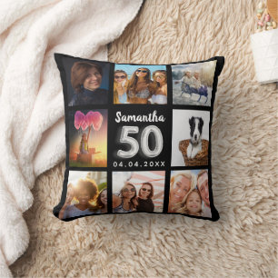 50. Geburtstag Schwarz-Silber-Foto Collage Kissen