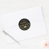 50. Geburtstag Schwarz und Gold Confetti Runder Aufkleber (Umschlag)