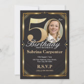 50. Geburtstag Schwarz und Gold Einladung (Vorderseite)