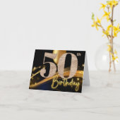 50. Geburtstag schwarz und gold eleganter Geburtst Karte (Gelbe Blume)