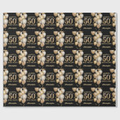 50. Geburtstag Schwarz und Gold Glitzer Ballons Geschenkpapier (Flach)