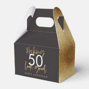 50. Geburtstag schwarz und gold schlicht elegante  Geschenkschachtel
