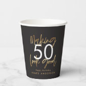 50. Geburtstag schwarz und gold schlicht elegante  Pappbecher (Rückseite)