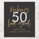 50. Geburtstag schwarz und gold schlicht elegante  Weinetikett (Einzelnes Label)