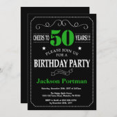 50. Geburtstag Schwarz und Grün Chalkboard Einladung (Vorne/Hinten)