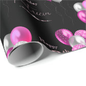 50. Geburtstag Schwarz und Rosa Glitzer Balloons Geschenkpapier (Rolleneckpunkt)