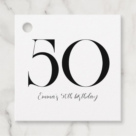 50. Geburtstag schwarz und weiß Geschenkanhänger (Vorderseite)
