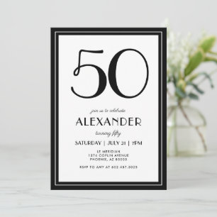 50. Geburtstag Schwarz und Weiß Moderne Minimalist Einladung