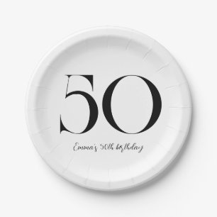 50. Geburtstag schwarz und weiß Pappteller