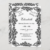 50. Geburtstag Schwarz-Weiß Botanische Flora Einladung (Vorne/Hinten)