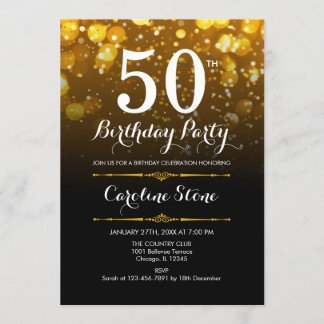 50. Geburtstag - Schwarz-weiß Gold Einladung