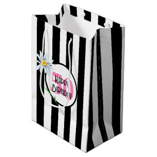 50. Geburtstag Schwarz-Weiß-Streifen Mittlere Geschenktüte