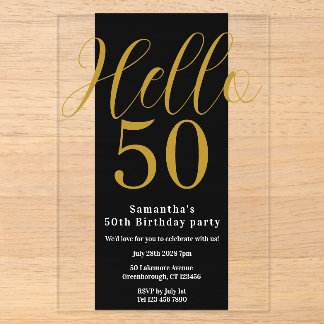 50. Geburtstag Schwarz Weiß und Gold Acryleinladungen