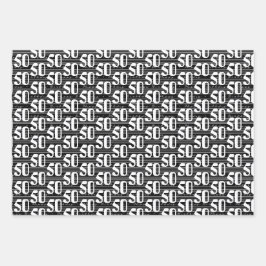 50. Geburtstag Schwarz-weiße Typografie-Zahlen Geschenkpapier Set