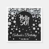 50. Geburtstag Schwarz-weißer Diamanten Glam-Name Serviette (Vorderseite)