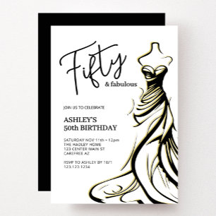 50. Geburtstag Schwarz-weißes, fabelhaftes Kleid Einladung