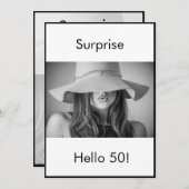 50. Geburtstag Schwarz-weißes Foto Überraschung El Einladung (Vorne/Hinten)