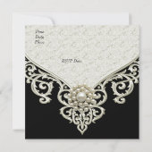 50. Geburtstag Schwarz-weißes Perlenschmuck Einladung (Rückseite)