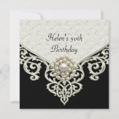 50. Geburtstag Schwarz-weißes Perlenschmuck Einladung (Vorderseite)