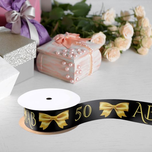 50. Geburtstag schwarze Goldbugen Monogramm-Initia Satinband