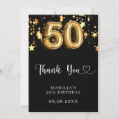 50. Geburtstag schwarze goldene Sterne Dankeskarte (Vorderseite)