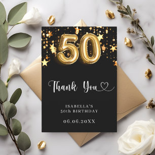 50. Geburtstag schwarze goldene Sterne Dankeskarte