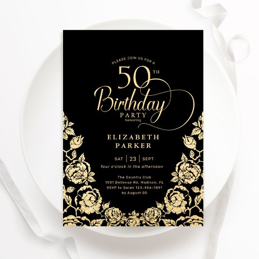 50. Geburtstag Schwarze Rose Einladung