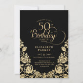 50. Geburtstag Schwarze Rose Einladung (Vorderseite)
