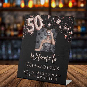 50. Geburtstag Schwarze Rose Gold Foto Sterne will Sockelschild