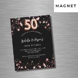 50. Geburtstag schwarze Rose goldene Sterne Luxus Magneteinladung<br><div class="desc">Ein klassischer schwarzer Hintergrund mit goldenen Sternen aus der Rose. Personalisieren und fügen Sie einen Namen und Party-Details hinzu. Die Zahl wird mit einem Ballonstil-Skript geschrieben.</div>