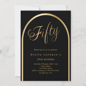 50. Geburtstag schwarzen goldenen Bogen elegante D Einladung (Vorderseite)