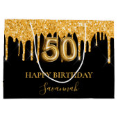 50. Geburtstag Schwarzer Glitzer Tropfen Name Große Geschenktüte (Rückseite)