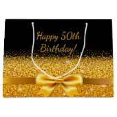 50. Geburtstag schwarzer goldener Bogen klassisch Große Geschenktüte (Vorderseite)