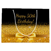 50. Geburtstag schwarzer goldener Bogen klassisch Große Geschenktüte (Rückseite)