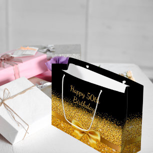 50. Geburtstag schwarzer goldener Bogen klassisch Große Geschenktüte